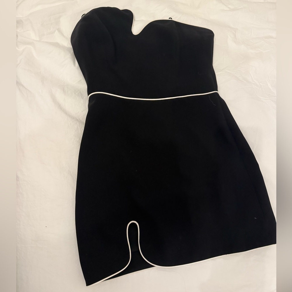 Amanda Uprichard Black Strapless Dress with White Trim